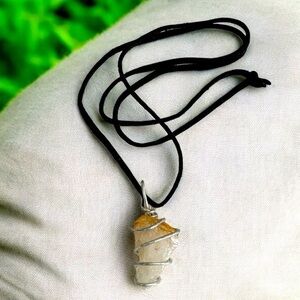 Silver Wire Wrapped Quartz Pendant Necklace